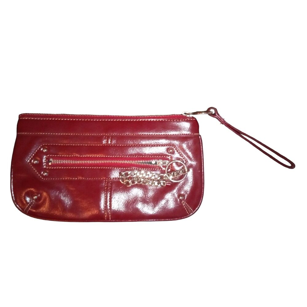 Limited Edition Deep Red Maroon Wristlet Clutch Bag Polka Dot Lining